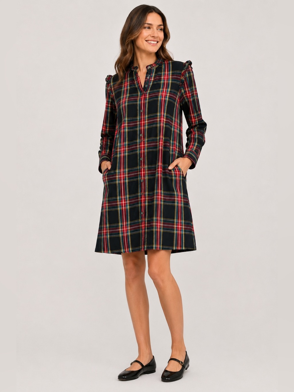 J.Crew Tartan Plaid Button-Front Shirt Dress Size 10